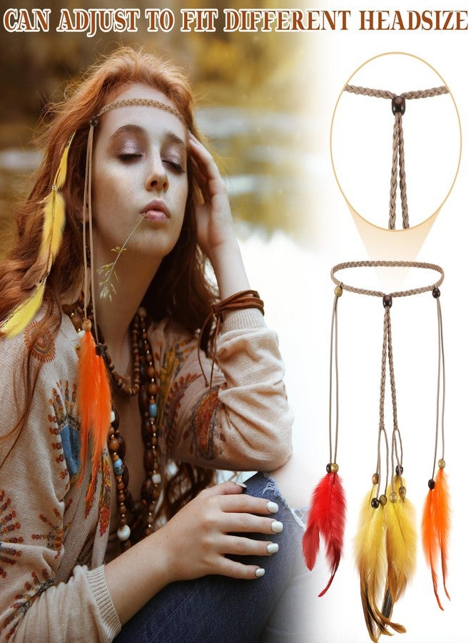 XunYee 3 Pack Feather Hair Clips 1 Boho Feather Headband Hippie Hair Extension with Clip Comb Set for Women Costume(Orange,Classic Style) - Image 4